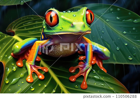 Tropical green frog in the rainforest Tropical green frog in the rainforest 110506288