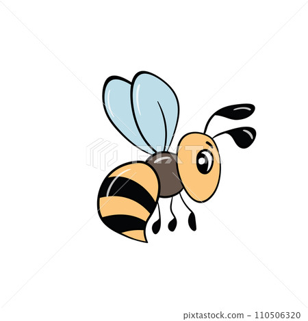 Cartoon bee mascot. A small bees flies. Wasp collection. Vector characters. Incest icon. Template design for invitation, cards. Doodle style Cartoon bee mascot. A small bees flies. Wasp collection. Vector characters. Incest icon. Template design for invitation, cards. Doodle style 110506320