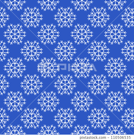 Winter seamless pattern with white snowflakes on blue background. Vector illustration for fabric, textile wallpaper, posters, gift wrapping paper. Christmas vector illustration 110506535