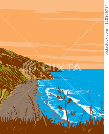 Muriwai Beach in Auckland New Zealand Art Deco WPA Poster Art Muriwai Beach in Auckland New Zealand Art Deco WPA Poster Art 110506754