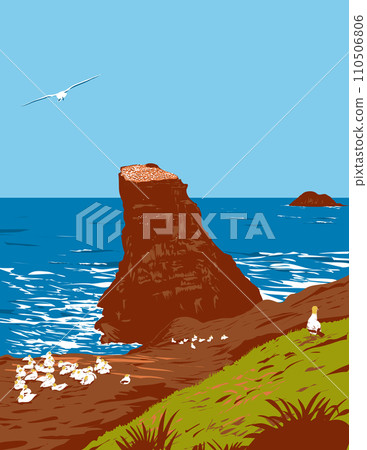 Muriwai Gannet Colony in Auckland Region New Zealand Art Deco WPA Poster Art 110506806