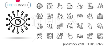 Pack of Checklist, Moisturizing cream and Group line icons. Include Chef, Fraud, Edit user pictogram icons. Binary code, Budget accounting, Leadership signs. Online voting, Third party. Vector 110506922