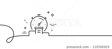 Timer line icon. Continuous one line with curl. Stopwatch time results sign. Podium with countdown clock symbol. Timer single outline ribbon. Loop curve pattern. Vector 110506929
