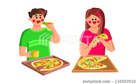 couple eating pizza vector 110507010