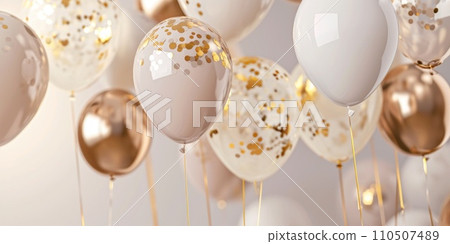 balloons with gold and white decorations 110507489