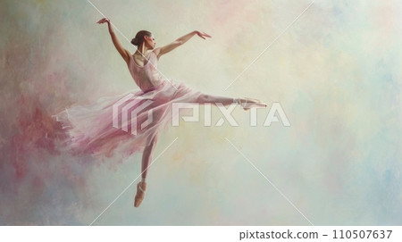 Dance of Shadows: A ballet dancer's silhouette is cast against a textured background Dance of Shadows: A ballet dancer's silhouette is cast against a textured background 110507637