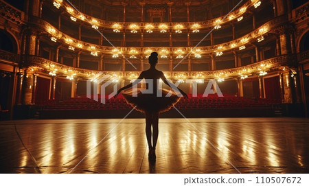 single balet dancer dance on empty stage of big opera theatre single balet dancer dance on empty stage of big opera theatre 110507672