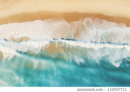 Top view of the sea coast with rolling turquoise wave, sea travel and tourism, banner 110507711