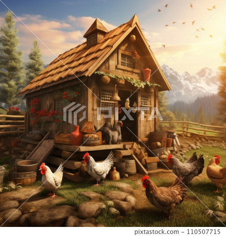 Chicken coop in the backyard of a country house 110507715