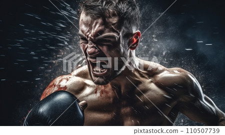 a boxer delivering a lightning-fast punch on a heavy bag 110507739