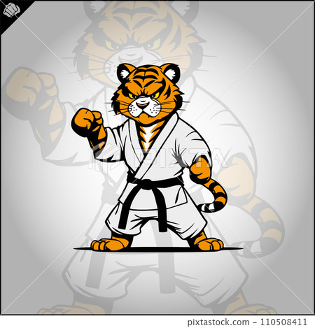 Tiger karate logo cartoon. Fight club logotype. Tiger karate logo cartoon. Fight club logotype. 110508411