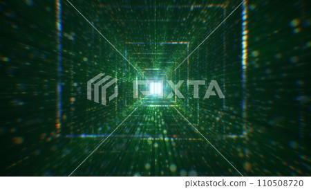 3D rendering of an abstract digital tunnel in cyberspace made of particles 3D rendering of an abstract digital tunnel in cyberspace made of particles 110508720