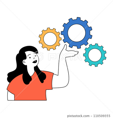 Mental health concept with cartoon people in flat design for web. Woman thinking and healing her psychological problems, solving gears. Vector illustration for social media banner, marketing material. Mental health concept with cartoon people in flat design for web. Woman thinking and healing her psychological problems, solving gears. Vector illustration for social media banner, marketing material. 110509355
