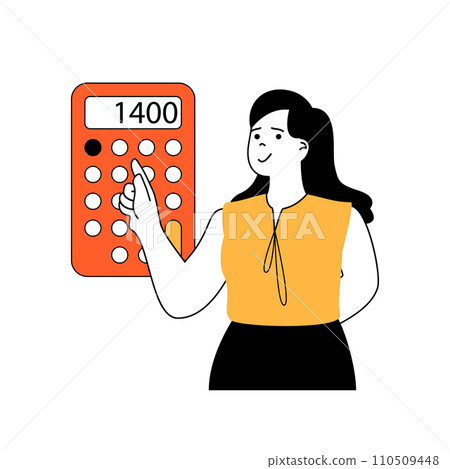 Fitness concept with cartoon people in flat design for web. Woman controlling her diet, calculating calories and planning healthy menu. Vector illustration for social media banner, marketing material. 110509448
