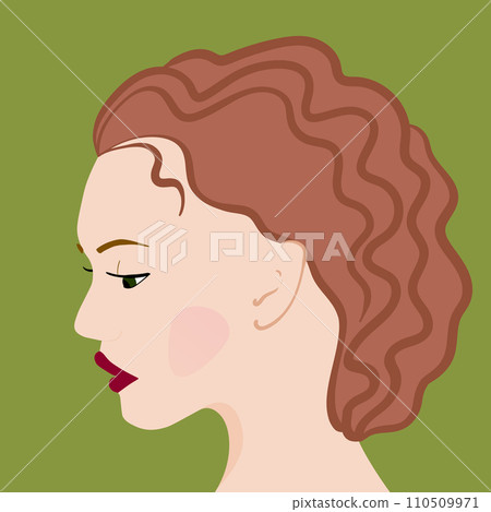 Portrait of a fashion woman. The head in profile of a European brunette woman. Face of girl. Flat design for for landing page, banner, social Media Avatar. Color vector illustration Portrait of a fashion woman. The head in profile of a European brunette woman. Face of girl. Flat design for for landing page, banner, social Media Avatar. Color vector illustration 110509971