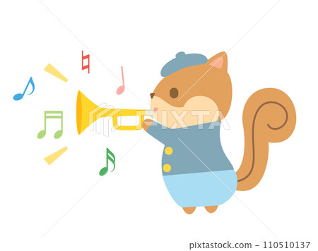 松鼠吹喇叭的插圖（有音符的版本） 110510137