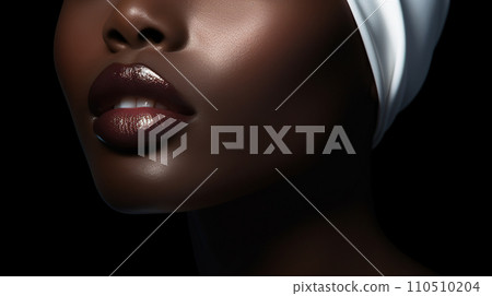 Beautiful black woman with lush lips and white hat. 110510204