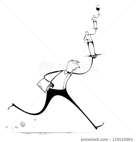 Waiter carrying smaller waiters and wine 110510863
