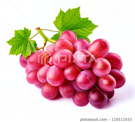 AI-generated content. Red grape bunch with leaves isolated on white background, AI generated 110511033