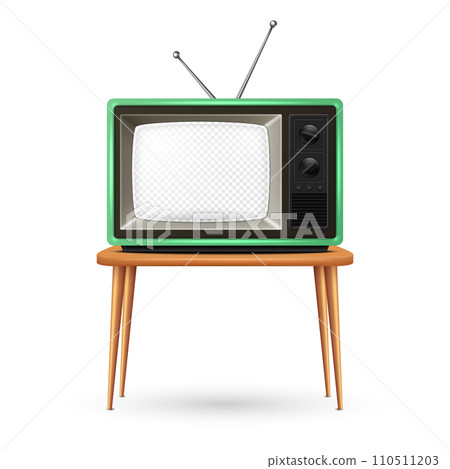 Vector Realistic Retro TV Set Isolated on White Background. Home Interior Design Concept. Vintage TV Set in Front View. Classic Retro TV Receiver. Television Concept 110511203