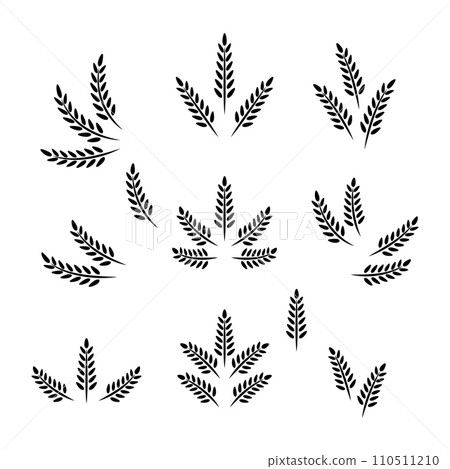 Flat Vector Agriculture Wheat Icon Set Isolated, Organic Wheat, Rice Ears. Design Template for Bread, Beer Logo, Packaging, Labels 110511210