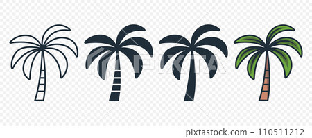 Vector Palm Trees, Palm Tree Icon Set Isolated. Design Template for Tropical, Vacation, Beach, Summer Concept. Vector Illustration. Front View 110511212