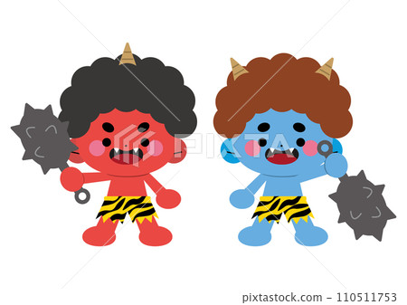 Setsubun red demon and blue demon illustration 110511753