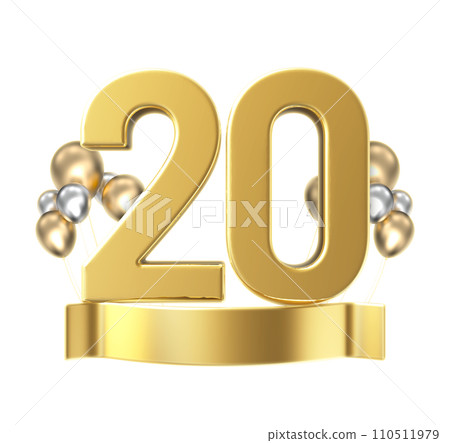 Happy Anniversary Number gold With Balloon 3D Render Happy Anniversary Number gold With Balloon 3D Render 110511979