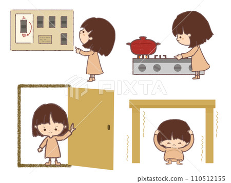 Illustration set of actions to take during a disaster 110512155