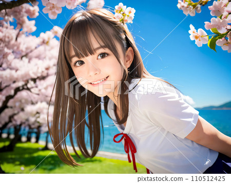 AI 圖片:在櫻花盛開的公園裡微笑的年輕女子 AI 圖片:在櫻花盛開的公園裡微笑的年輕女子 110512425