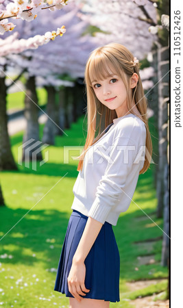 AI 圖片:在櫻花盛開的公園裡微笑的年輕女子 AI 圖片:在櫻花盛開的公園裡微笑的年輕女子 110512426