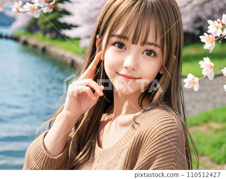 AI 圖片:在櫻花盛開的公園裡微笑的年輕女子 AI 圖片:在櫻花盛開的公園裡微笑的年輕女子 110512427