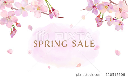 春季銷售框架橫幅模板，水彩畫櫻花，16:9手繪向量圖素材 110512606
