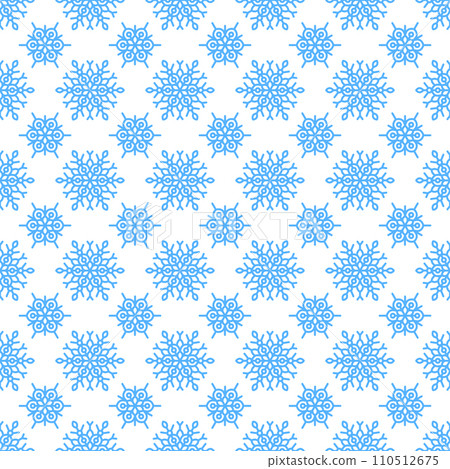 Beautiful snowflakes seamless pattern. Thin line blue snowflakes on white background. Template for Happy New Year and Merry Xmas gifts wrapping. Simple winter season ornament vector illustration. Beautiful snowflakes seamless pattern. Thin line blue snowflakes on white background. Template for Happy New Year and Merry Xmas gifts wrapping. Simple winter season ornament vector illustration. 110512675