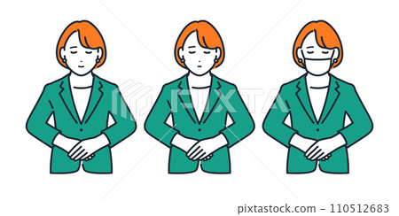 Simple vector illustration set material of a young business woman bowing 110512683