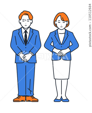 穿著西裝的男人和女人鞠躬的簡單向量圖解 110512684