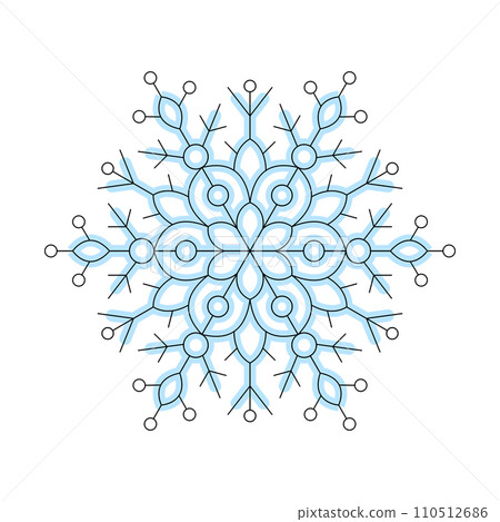 Beautiful snowflake sign isolated on white background. Thin line snowflake object use for Happy New Year and Merry Xmas event decoration. Simple winter season ornament vector illustration. 110512686