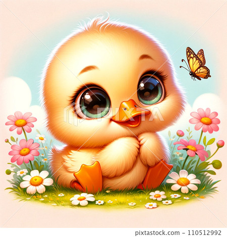可愛的小雞和蒲公英花 110512992