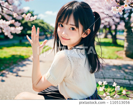 AI 圖片:在櫻花盛開的公園裡微笑的年輕女子 AI 圖片:在櫻花盛開的公園裡微笑的年輕女子 110513056