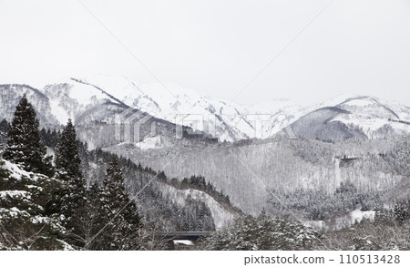 Picturesque view of snow covered trees on mountain. 110513428