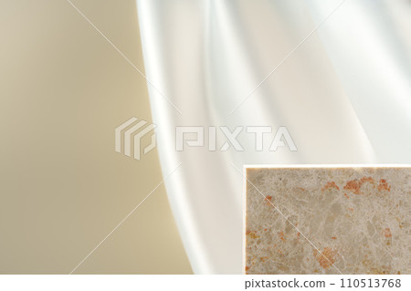 Stone podium decorated with white silk fabric for display Stone podium decorated with white silk fabric for display 110513768