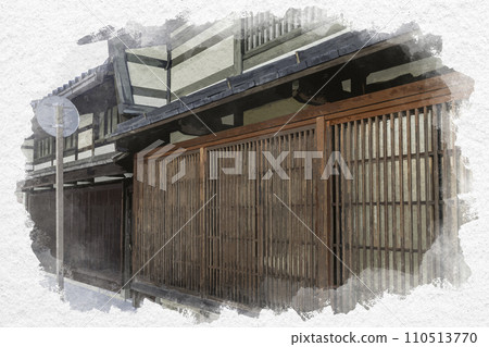 Watercolor painting style Takaoka Kanayacho thousand lattice houses Takaoka City, Toyama Prefecture 110513770