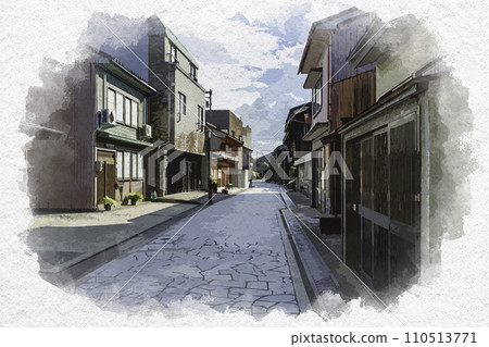 Watercolor painting style Takaoka Kanayacho thousand lattice houses Takaoka City, Toyama Prefecture 110513771