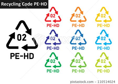 PE-HD plastic recycling code icon set. Plastic recycling symbols 02 PE-HD. Plastic recycling code 02 icon collection in ten different colors. Set of plastic recycling code symbol icon 02 PE-HD. PE-HD plastic recycling code icon set. Plastic recycling symbols 02 PE-HD. Plastic recycling code 02 icon collection in ten different colors. Set of plastic recycling code symbol icon 02 PE-HD. 110514024