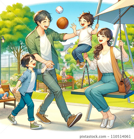 父母和孩子在公園玩耍 父母和孩子在公園玩耍 110514061