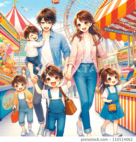 父母和孩子們在遊樂園裡玩 110514062