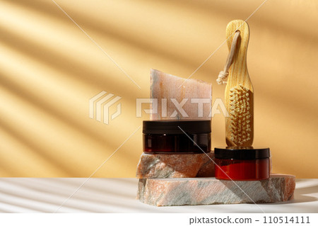 Cosmetic products packages and granite stone studio shot 110514111