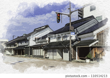 水彩風格高岡山町筋街景 土倉町博物館 富山縣高岡市 110514213