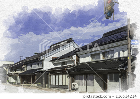水彩風格高岡山町筋街景 土倉町博物館 富山縣高岡市 110514214