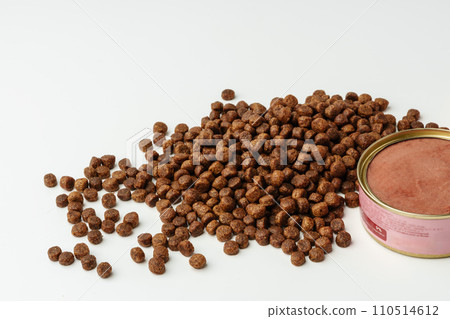 Cat food isolated on white background close up 110514612